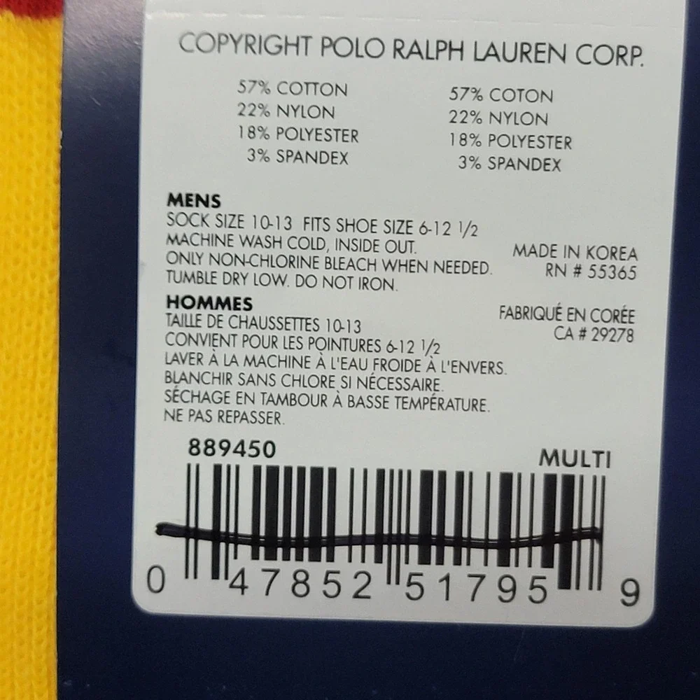 Polo Ralph Lauren Socks Mens 10-13 Green Horse Head Print Colorblock Calf Cotton